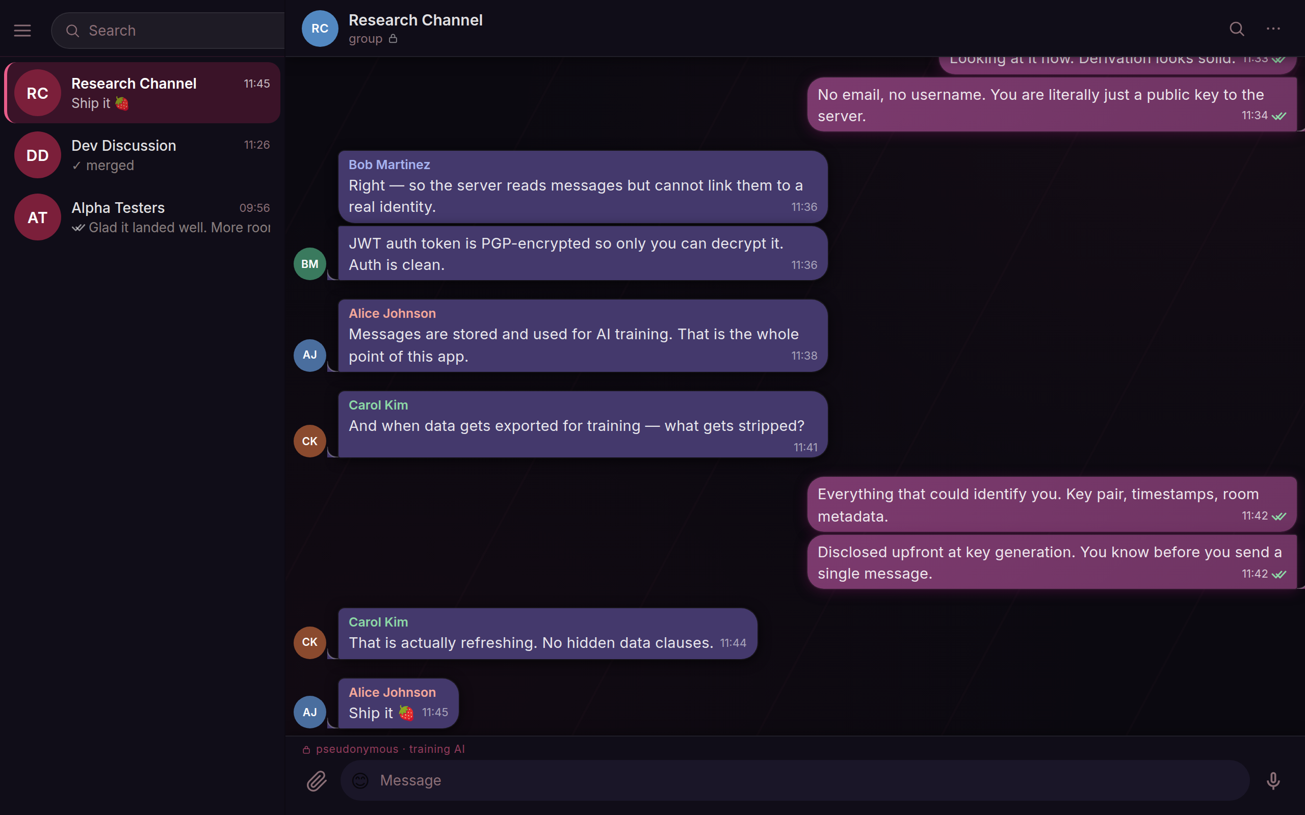 Progredeus desktop app — pseudonymous AI research chat
