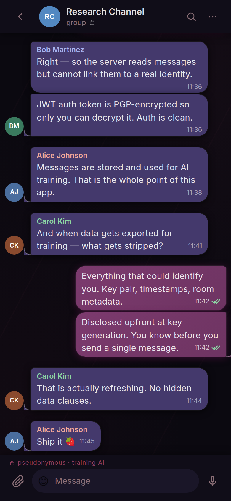 Progredeus mobile — chat view